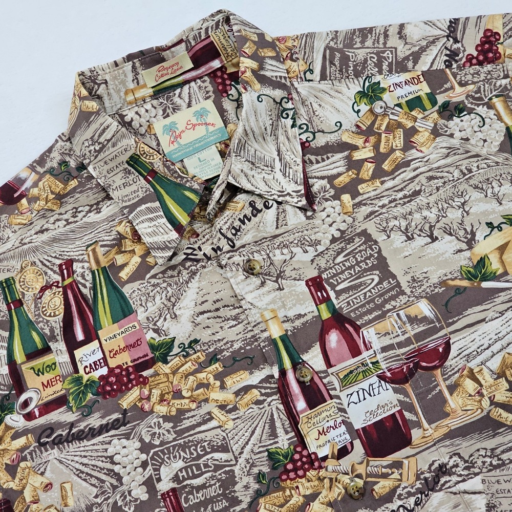 Reyn Spooner Hawaiian Shirt Mens Large Wine Vineyard Regency Cotton Button Up